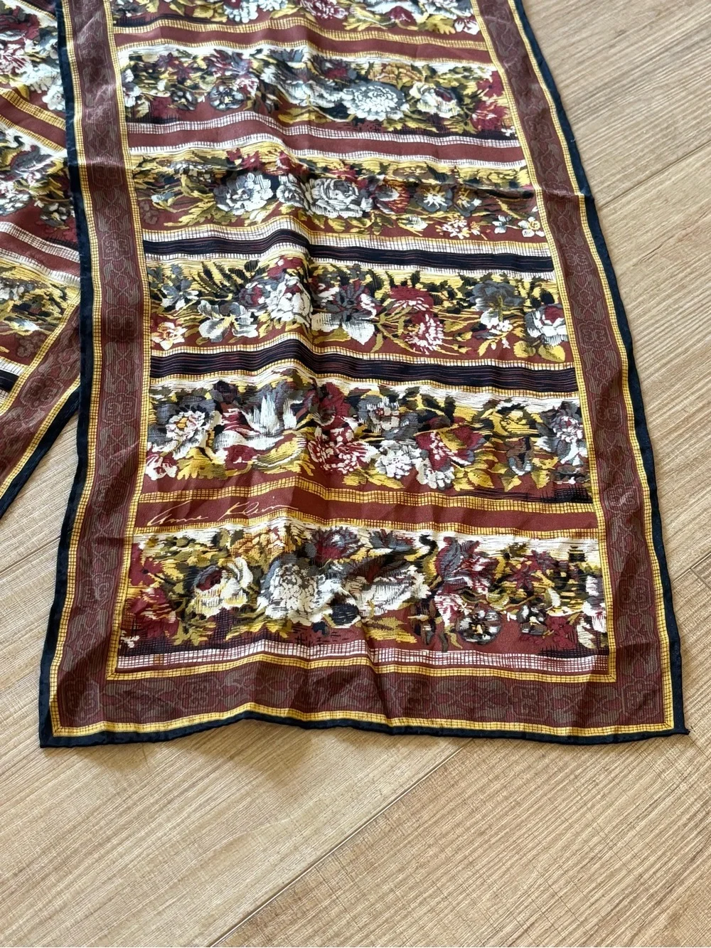 Vtg Anne Klein Silk Scarf Rectangle Floral Retro Earthy Old Money Quiet Luxury